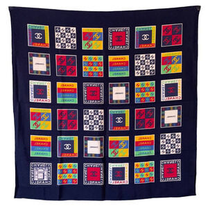 Chanel Multi-Color Signature Logo 100% Silk Square Scarf